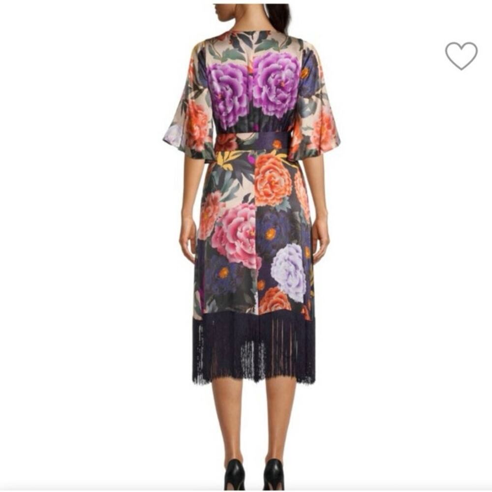 Kobi Halperin Wrap Dress XL Floral Silk-Blend Faux Kimono NWT Asian Fringe Boho - Picture 9 of 16